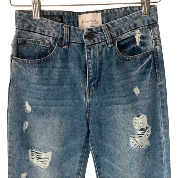 HABITUAL Wide Leg High Rise Crop Distressed Jeans Size 14 - Picture 7 of 16